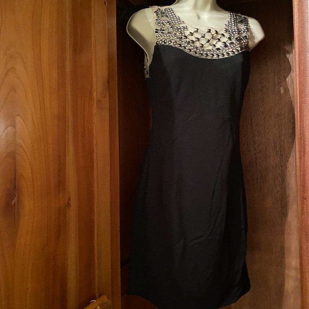 Esley Black Fitted Dress with Rhinestone Studding-NWT